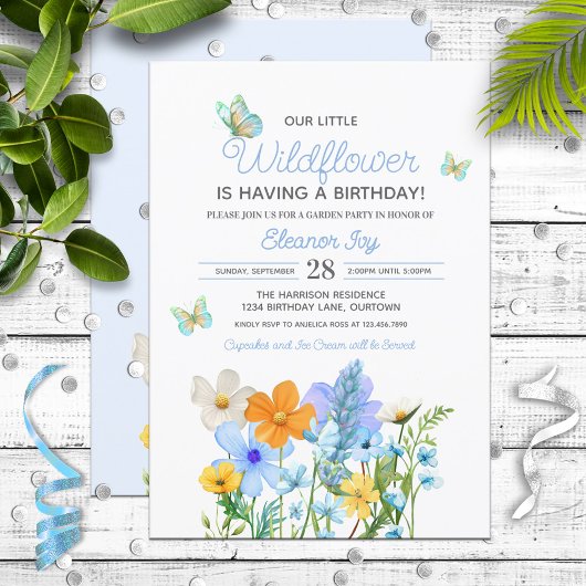 Blue Wildflowers Theme Girl's Birthday Kaart