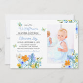 Blue Wildflowers Theme Girl's verjaardagsfeestje Kaart (Voorkant)