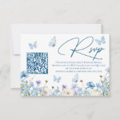 Blue Wildflowers Vrijgezellenfeest QR Code RSVP Ca (Voorkant)