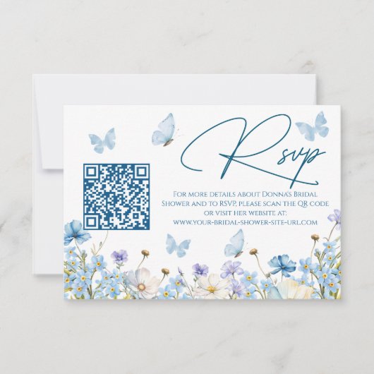 Blue Wildflowers Vrijgezellenfeest QR Code RSVP Ca Kaartje (Voorkant)