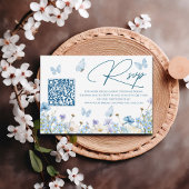Blue Wildflowers Vrijgezellenfeest QR Code RSVP Ca Kaartje