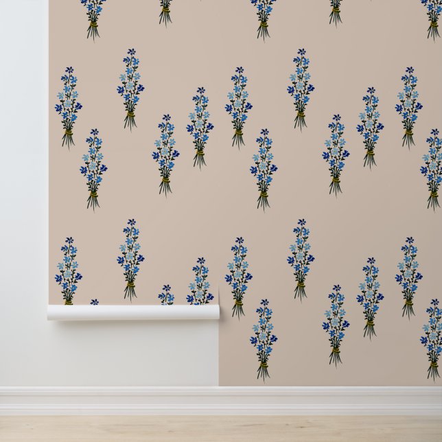 Blue Wildflowers Watercolor Art Behang (Applicatie)