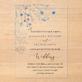 blue wildflowers wedding acryl uitnodigingen