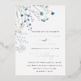 blue wildflowers winter wedding folie uitnodiging