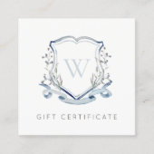 Blue Wilflower Crest Monogram Cadeaubon Vierkante Visitekaartje (Voorkant)