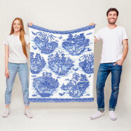 Blue Willow Animal Pagoda Aziatisch Patroon Fleece Deken