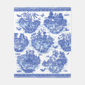 Blue Willow Animal Pagoda Aziatisch  Patroon Fleece Deken (Voorkant)