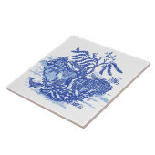 Blue Willow Animal Pagoda Garden Scene Chinoiserie Tegeltje (Zijkant)