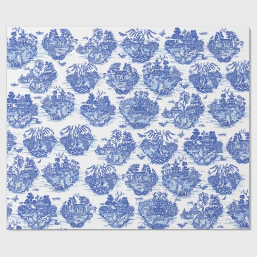 Blue Willow Animal Rabbit Deer Fox Toile Cadeaupapier (Vlak)