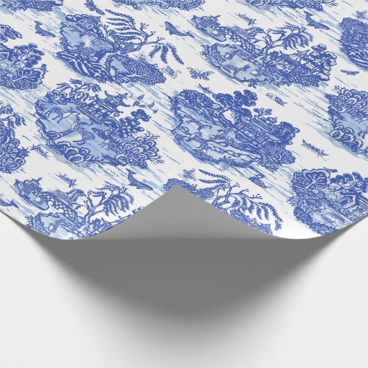 Blue Willow Animal Rabbit Deer Fox Toile Cadeaupapier (Hoek)