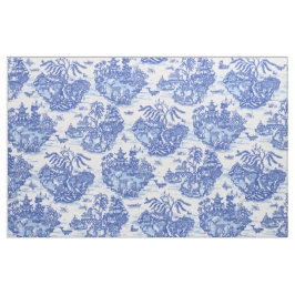 Blue Willow Animal Rabbit White Whimsical Toile Stof