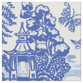 Blue Willow Animal Rabbit White Whimsical Toile Stof (Close Up)