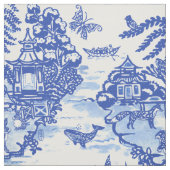 Blue Willow Animal Rabbit White Whimsical Toile Stof (Swatch)