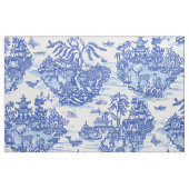Blue Willow Animal Rabbit White Whimsical Toile Stof (Fat Quarter)