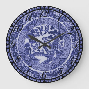 Blue Willow Blue and White China Bord Clock Grote Klok