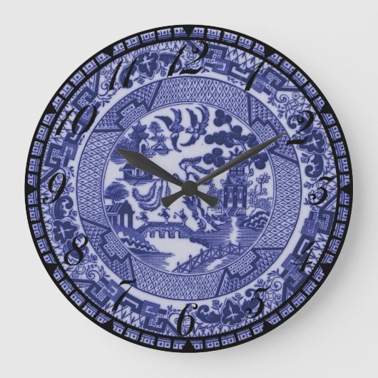 Blue Willow Blue and White China Bord Clock Grote Klok (Voorkant)