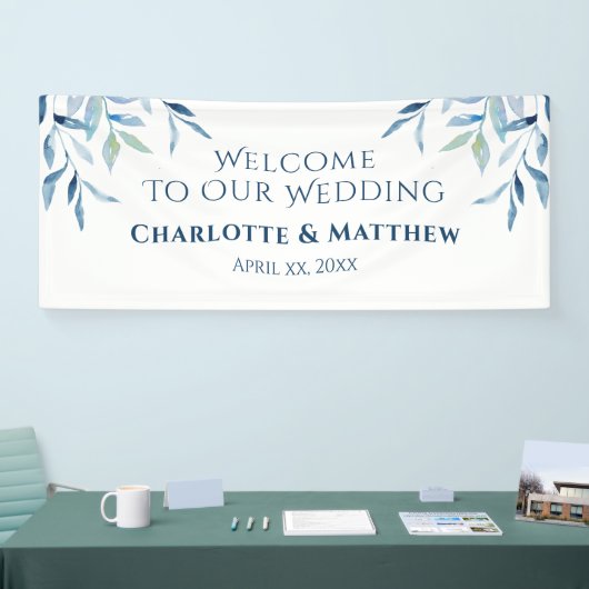 Blue Willow Branches, Waterverf Wedding Reception Spandoek (Beurs)