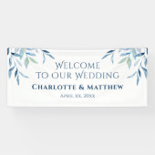 Blue Willow Branches, Waterverf Wedding Reception Spandoek (Horizontaal)