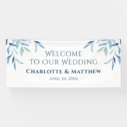 Blue Willow Branches, Waterverf Wedding Reception Spandoek (Horizontaal)