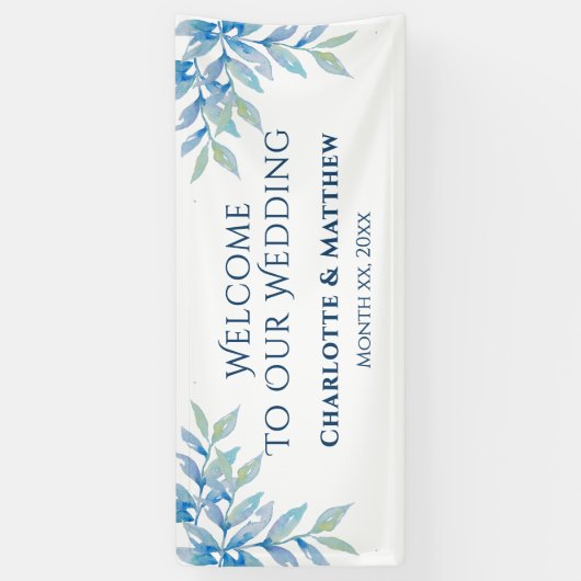 Blue Willow Branches, Waterverf Wedding Reception Spandoek (Verticaal)