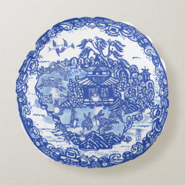 Blue Willow Bunny Rabbit FloraI Isle of Animals Rond Kussen