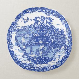 Blue Willow Bunny Rabbit FloraI Isle of Animals Rond Kussen