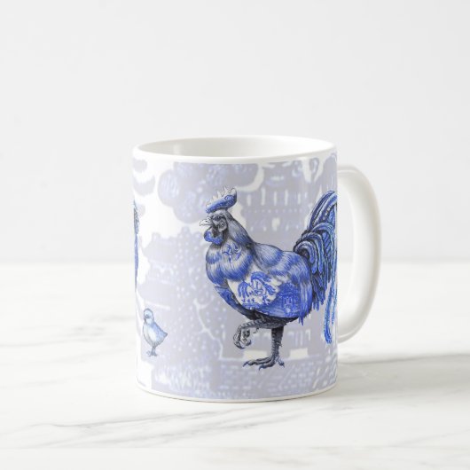 Blue Willow Chickens Hen Rooster Chicken Mok (Voorkant rechts)