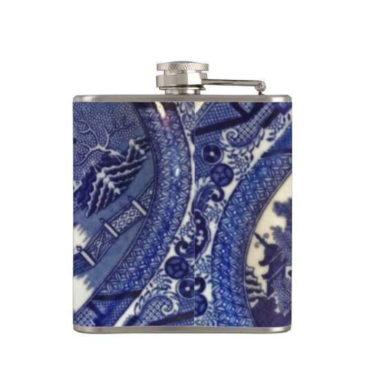 Blue Willow China Bord Pattern Design Oriental Heupfles (Achterkant)