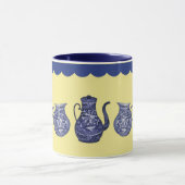 Blue Willow China Bord Pitcher Jug op Geel Mok (Midden)