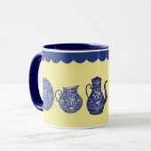 Blue Willow China Bord Pitcher Jug op Geel Mok (Voorkant links)