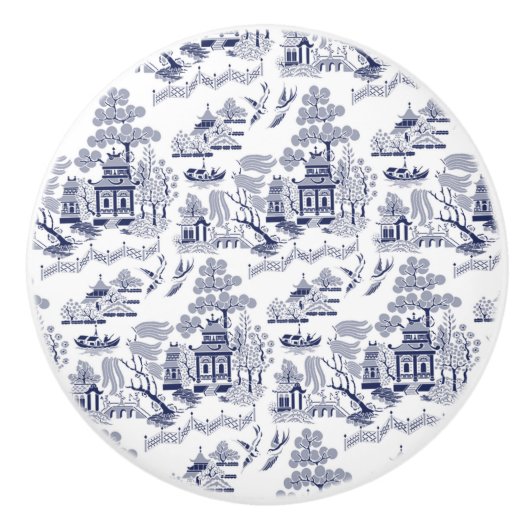 Blue Willow China Design Ceramic Cabinet Knob v1 Keramische Knop (Voorkant)