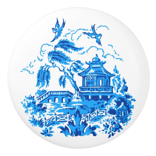 Blue Willow China Design Ceramic Cabinet Knob v2 Keramische Knop (Voorkant)