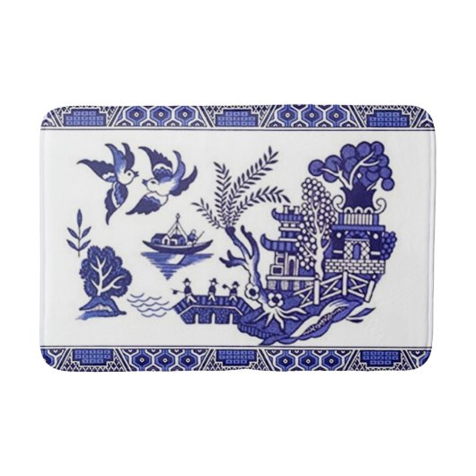 Blue Willow China Design Kitchen Rug Bath Mat (Voorkant)
