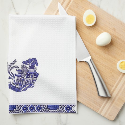 Blue Willow China Design Kitchen Towel Theedoek (Quarter Fold)