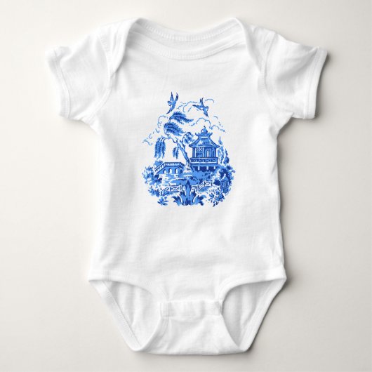 Blue Willow China Design Raglan T-Shirt (Voorkant)