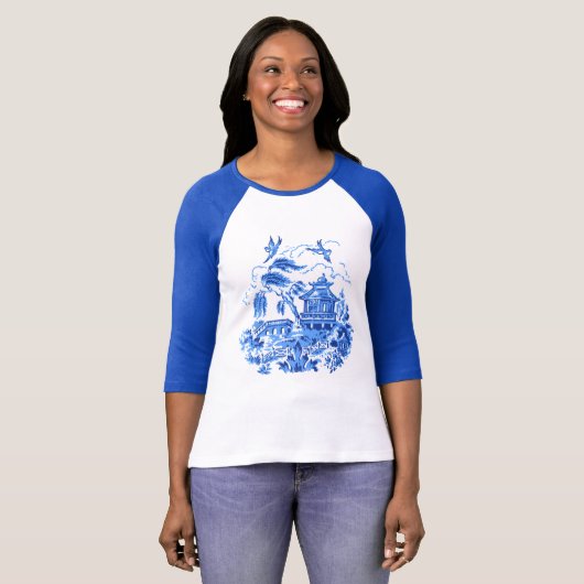 Blue Willow China Design Raglan T-Shirt (Voorkant volledig)