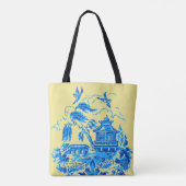 Blue Willow China op Butter Yellow Canvas tas (Achterkant)
