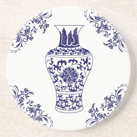 Blue Willow Chinoiserie Blue en White Ginger Jar Zandsteen Onderzetter (Voorkant)