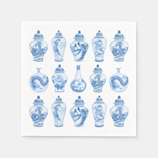 Blue Willow Chinoiserie Ginger Jars China Servet (Voorkant)