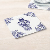 Blue Willow Chinoiserie White en Blue Ginger Jar Kartonnen Onderzetters (Schuin)