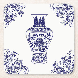 Blue Willow Chinoiserie White en Blue Ginger Jar Kartonnen Onderzetters