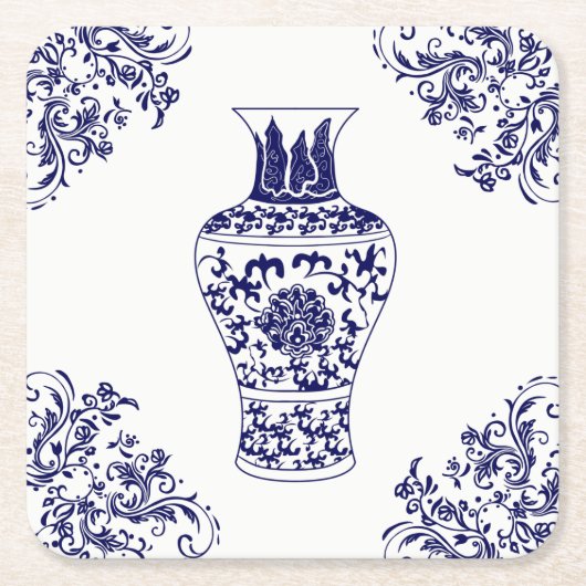 Blue Willow Chinoiserie White en Blue Ginger Jar Kartonnen Onderzetters (Voorkant)