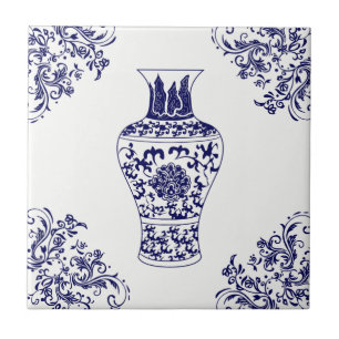 Blue Willow Chinoiserie White en Blue Ginger Jar Tegeltje
