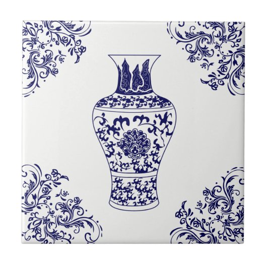 Blue Willow Chinoiserie White en Blue Ginger Jar Tegeltje (Voorkant)