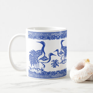 Blue Willow Cranes Bird Traditional Chinoiserie Koffiemok