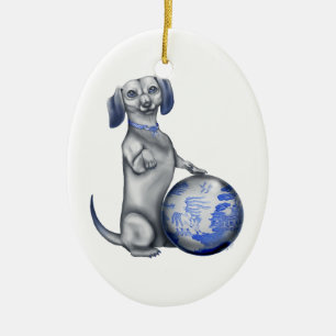 Blue Willow Dachshund Ornament