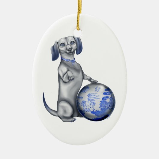 Blue Willow Dachshund Ornament (Voorkant)