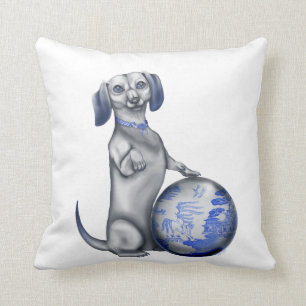 Blue Willow Dachshund Pillow Kussen