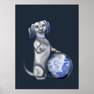 Blue Willow Dachshund Poster