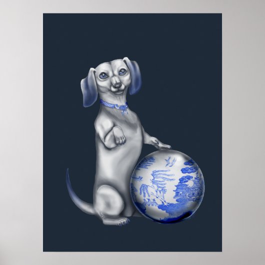 Blue Willow Dachshund Poster (Voorkant)